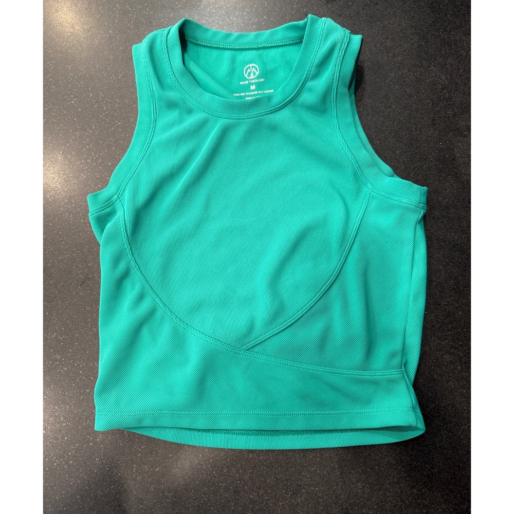 Move Theology Ribbed Crop Tank Medium Teal Green High Neck Athleisure Active